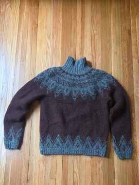 Men's Red Brown & Gray Fair Isle Wool Sweater